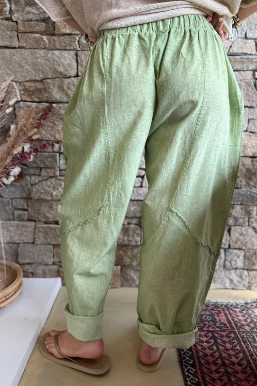 Rustic Nature Linen Blend Barrel Pant Washed Lawn